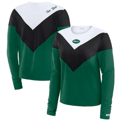New York Jets WEAR by Erin Andrews Women's Chevron Tri-Blend Long Sleeve T-Shirt - Green/Black T-shirts