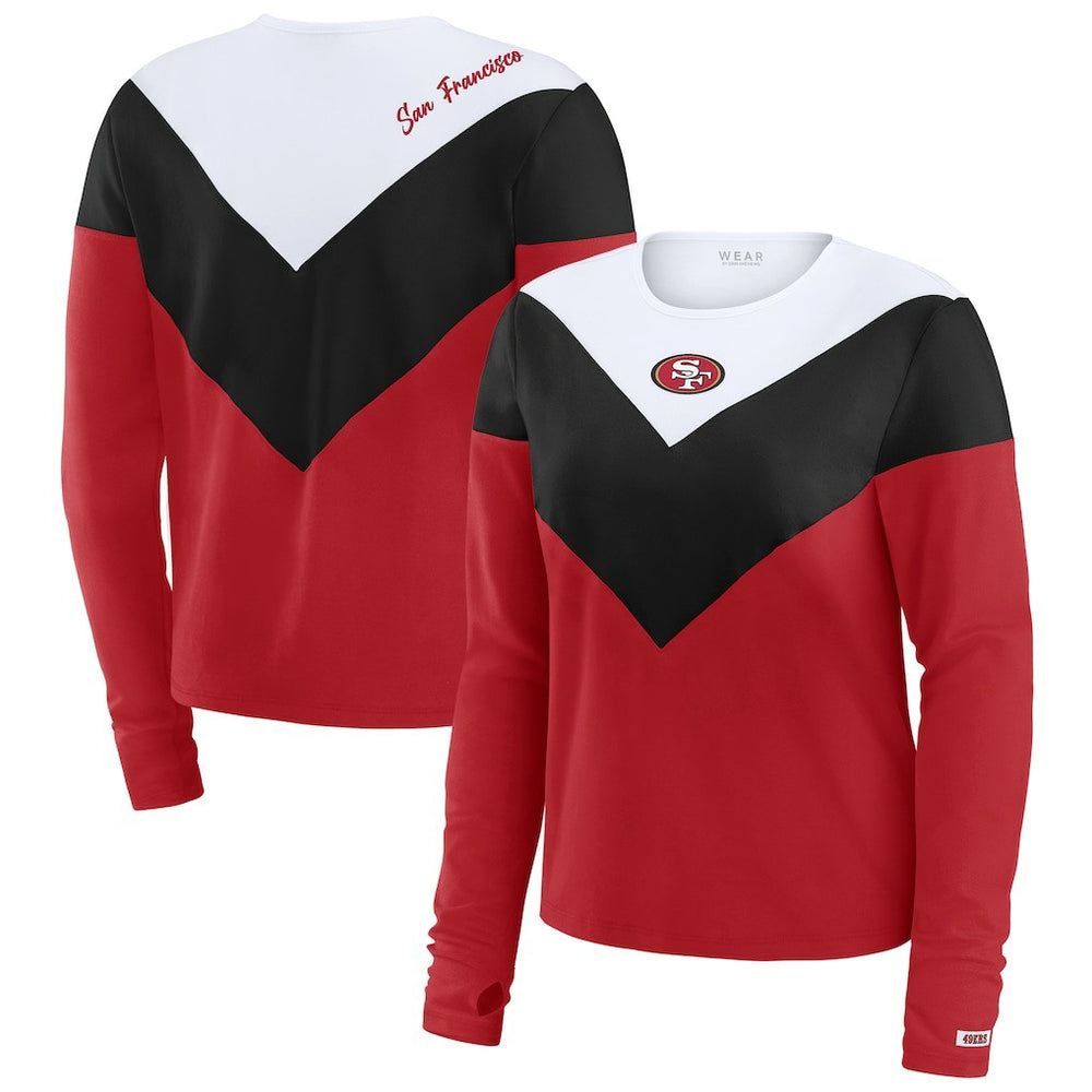 San Francisco 49ers WEAR by Erin Andrews Women's Chevron Tri-Blend Long Sleeve T-Shirt - Scarlet/Black T-shirts