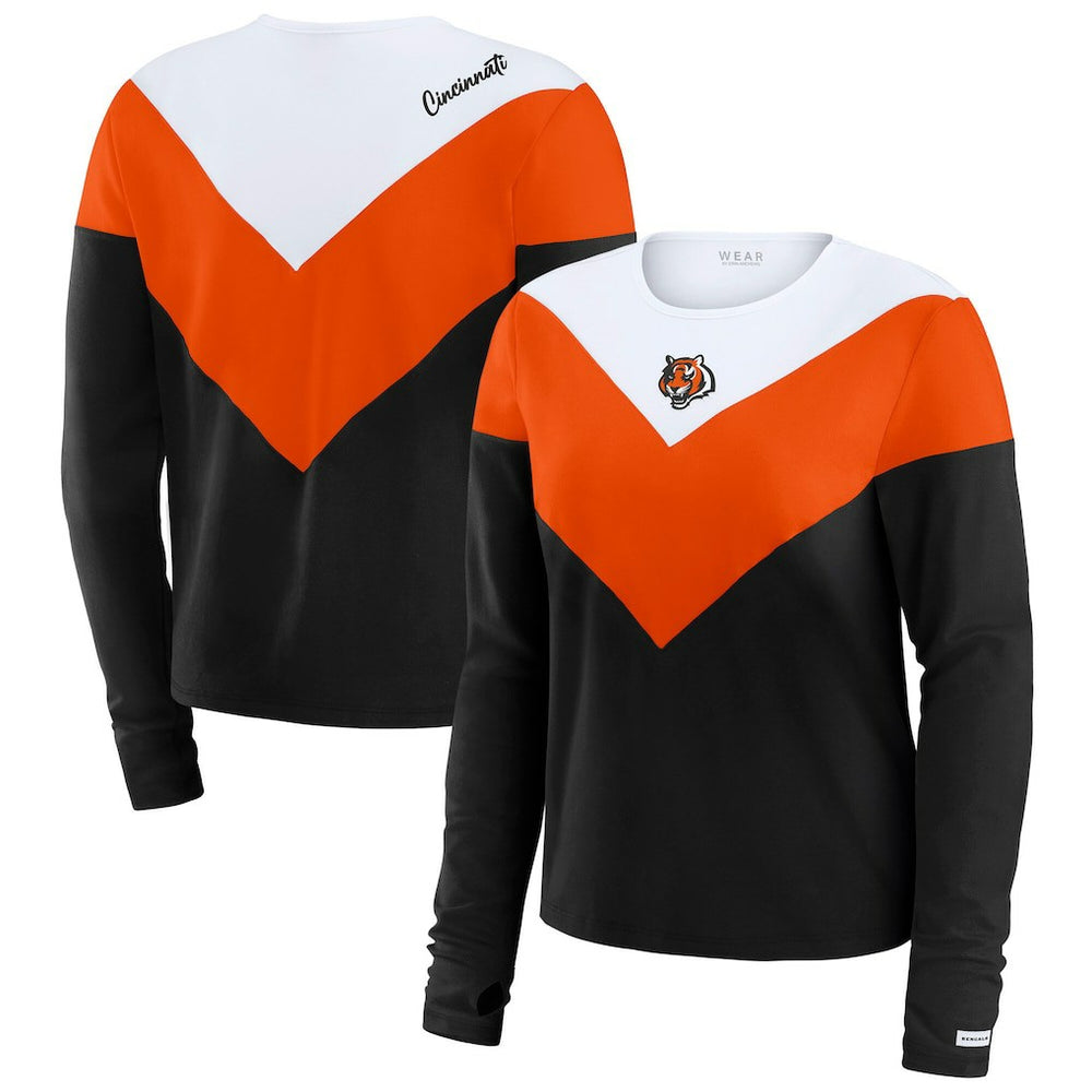 Cincinnati Bengals WEAR by Erin Andrews Women's Plus Size Chevron Tri-Blend Long Sleeve T-Shirt - Black/Orange T-shirts