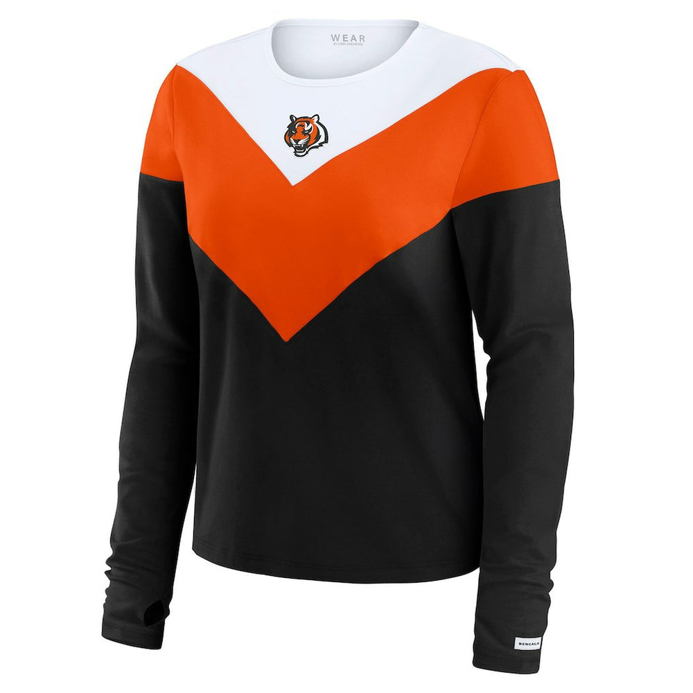 Cincinnati Bengals WEAR by Erin Andrews Women's Plus Size Chevron Tri-Blend Long Sleeve T-Shirt - Black/Orange T-shirts