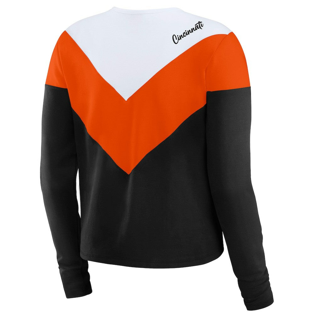 Cincinnati Bengals WEAR by Erin Andrews Women's Plus Size Chevron Tri-Blend Long Sleeve T-Shirt - Black/Orange T-shirts