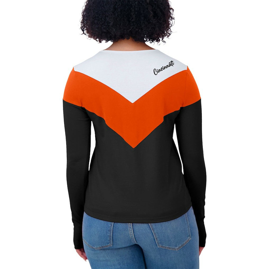 Cincinnati Bengals WEAR by Erin Andrews Women's Plus Size Chevron Tri-Blend Long Sleeve T-Shirt - Black/Orange T-shirts