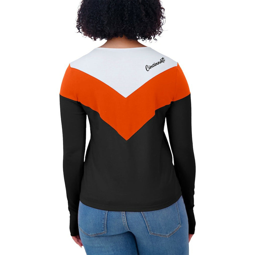 Cincinnati Bengals WEAR by Erin Andrews Women's Plus Size Chevron Tri-Blend Long Sleeve T-Shirt - Black/Orange T-shirts