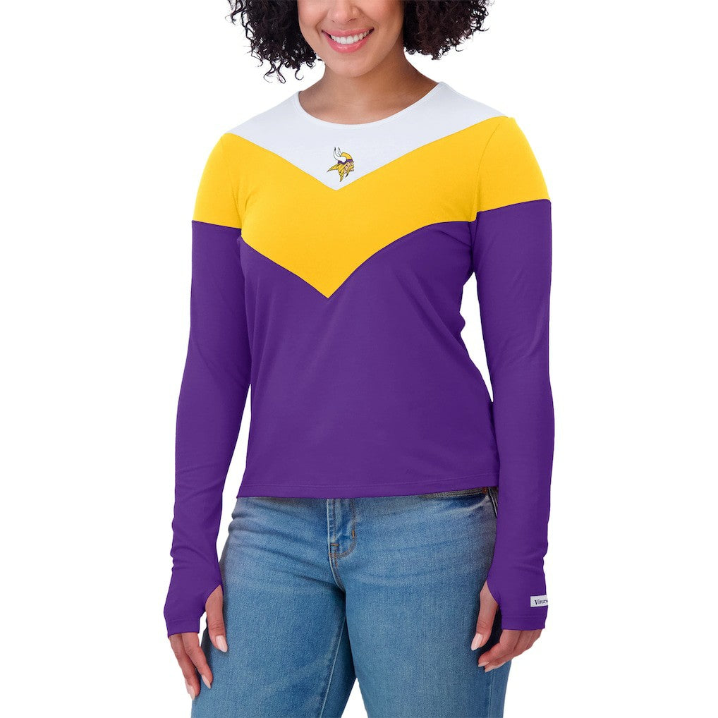Minnesota Vikings WEAR by Erin Andrews Women's Plus Size Chevron Tri-Blend Long Sleeve T-Shirt - White/Gold T-shirts