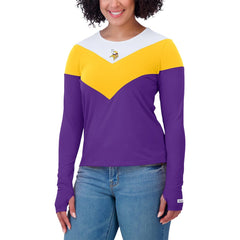 Minnesota Vikings WEAR by Erin Andrews Women's Plus Size Chevron Tri-Blend Long Sleeve T-Shirt - White/Gold T-shirts