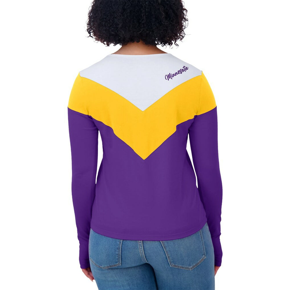 Minnesota Vikings WEAR by Erin Andrews Women's Plus Size Chevron Tri-Blend Long Sleeve T-Shirt - White/Gold T-shirts