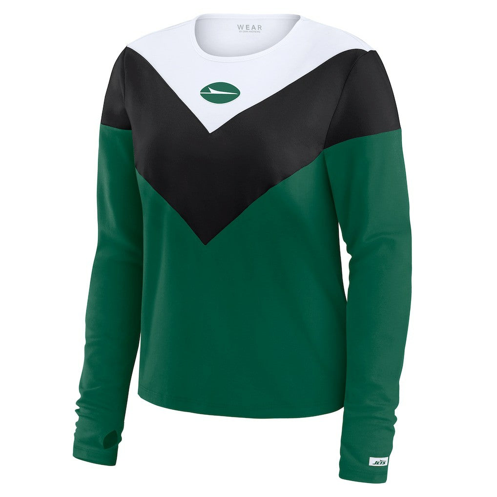 New York Jets WEAR by Erin Andrews Women's Plus Size Chevron Tri-Blend Long Sleeve T-Shirt - Green/Black T-shirts