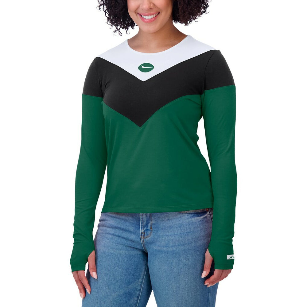 New York Jets WEAR by Erin Andrews Women's Plus Size Chevron Tri-Blend Long Sleeve T-Shirt - Green/Black T-shirts