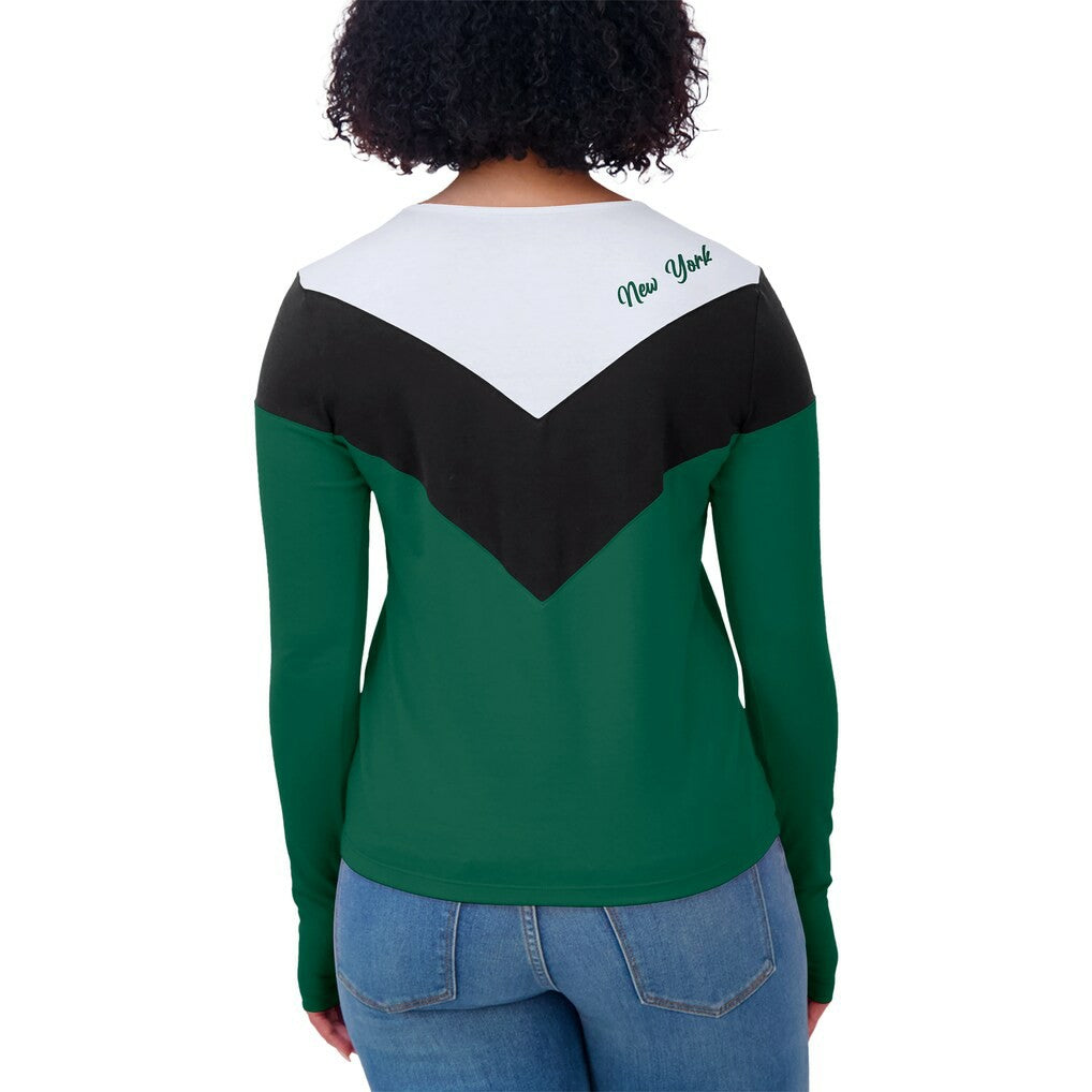 New York Jets WEAR by Erin Andrews Women's Plus Size Chevron Tri-Blend Long Sleeve T-Shirt - Green/Black T-shirts