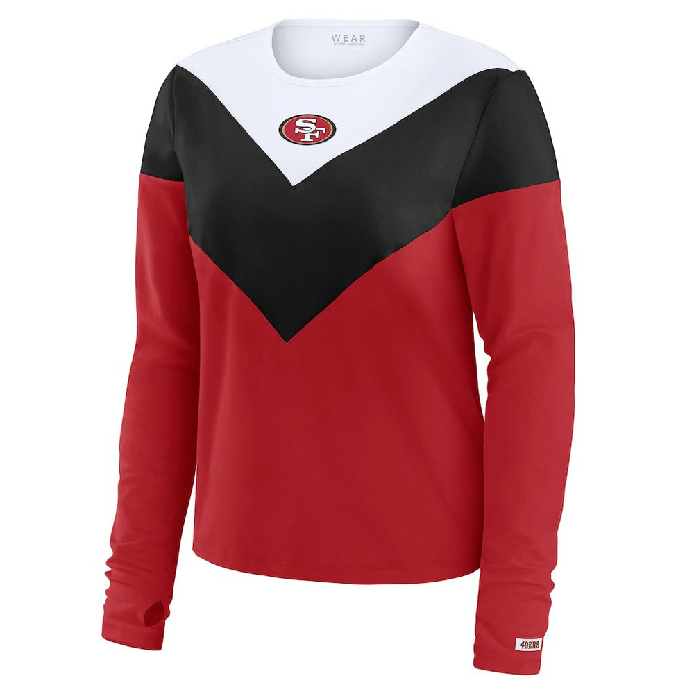 San Francisco 49ers WEAR by Erin Andrews Women's Plus Size Chevron Tri-Blend Long Sleeve T-Shirt - Scarlet/Black T-shirts