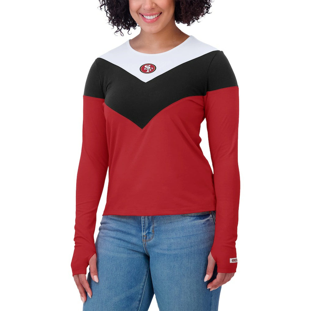 San Francisco 49ers WEAR by Erin Andrews Women's Plus Size Chevron Tri-Blend Long Sleeve T-Shirt - Scarlet/Black T-shirts