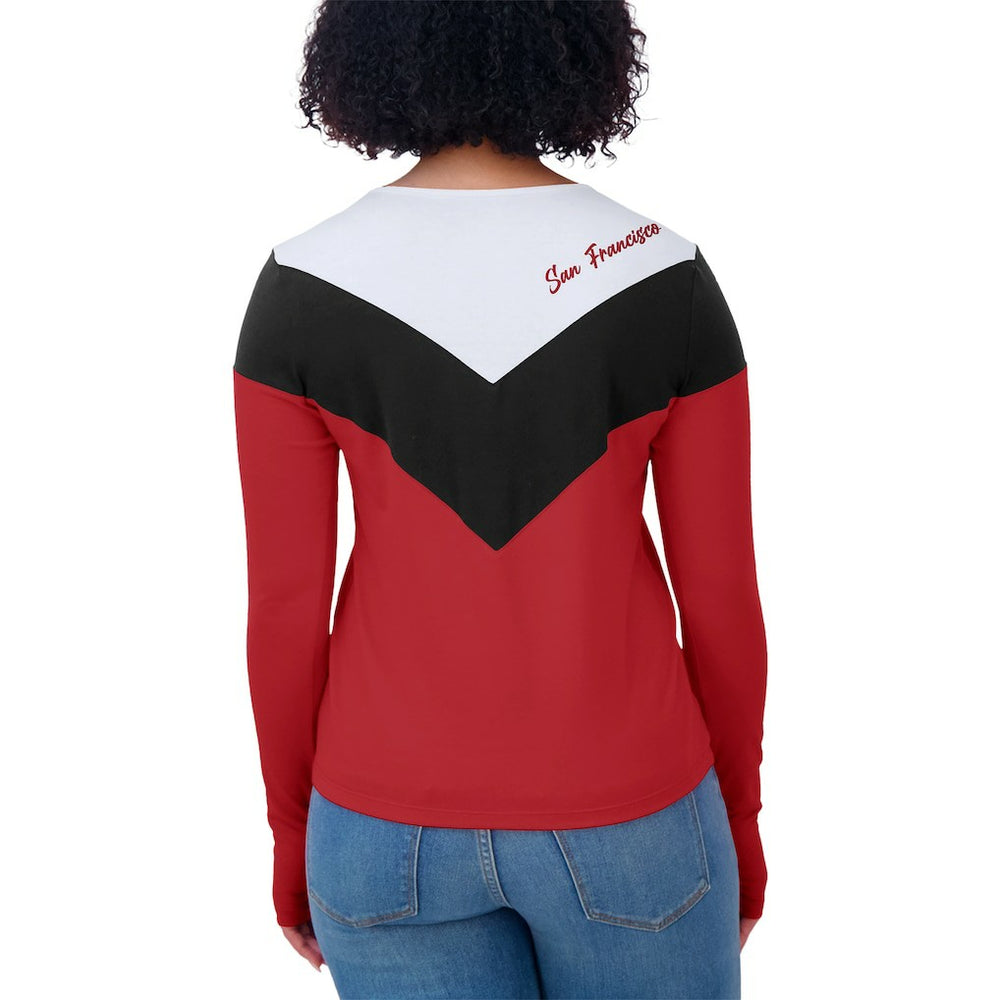 San Francisco 49ers WEAR by Erin Andrews Women's Plus Size Chevron Tri-Blend Long Sleeve T-Shirt - Scarlet/Black T-shirts