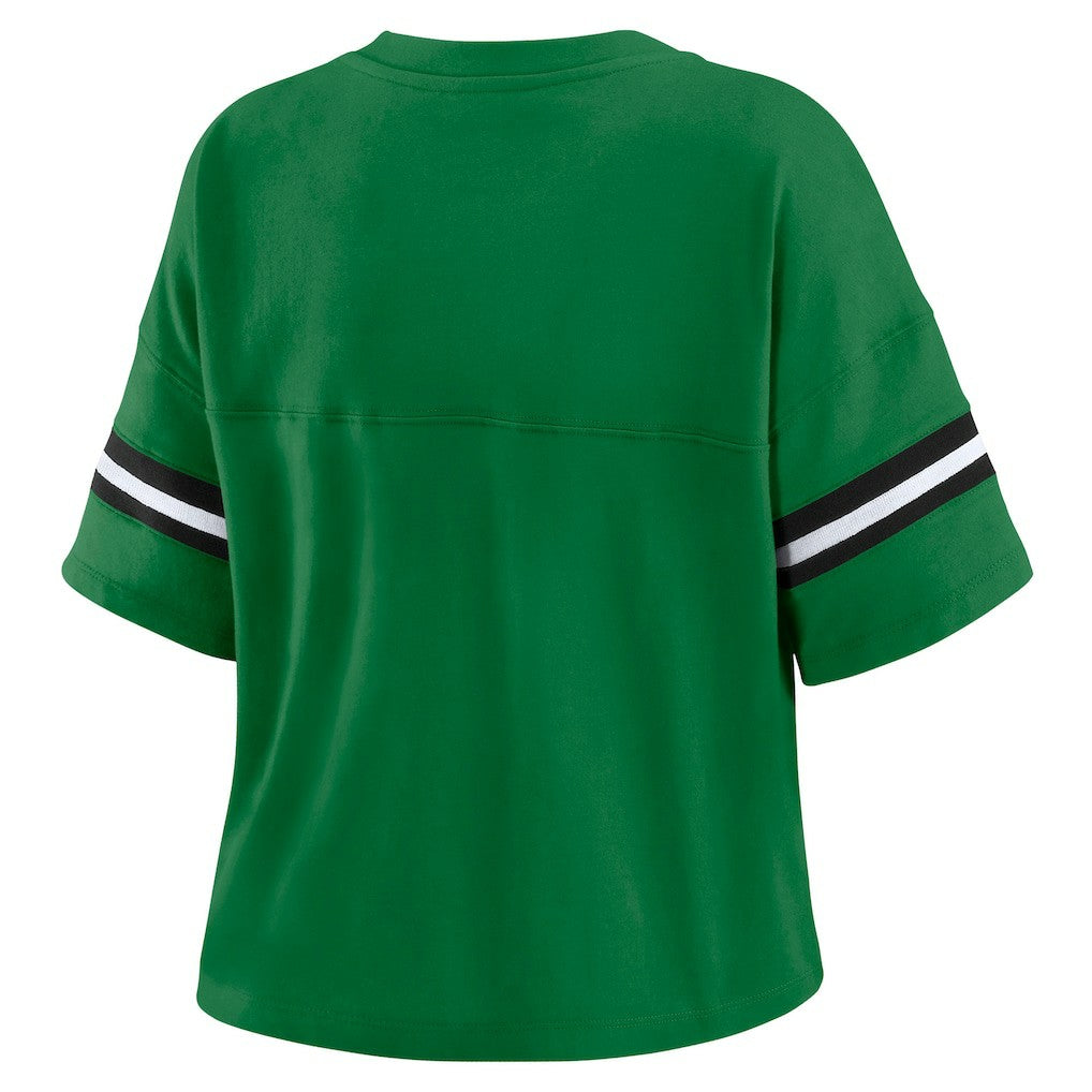 New York Jets WEAR by Erin Andrews Women's Color Block Boxy V-Neck T-Shirt - Kelly Green T-shirts