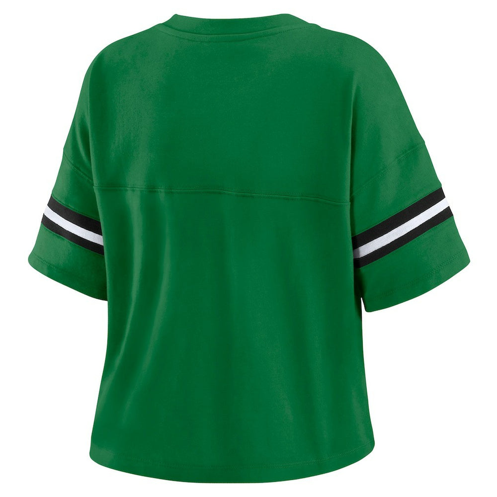 New York Jets WEAR by Erin Andrews Women's Color Block Boxy V-Neck T-Shirt - Kelly Green T-shirts