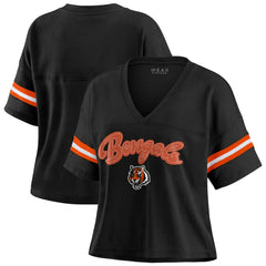 Cincinnati Bengals WEAR by Erin Andrews Women's Plus Size Color Block Boxy V-Neck T-Shirt - Black T-shirts