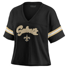 New Orleans Saints WEAR by Erin Andrews Women's Plus Size Color Block Boxy V-Neck T-Shirt - Black T-shirts