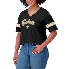 New Orleans Saints WEAR by Erin Andrews Women's Plus Size Color Block Boxy V-Neck T-Shirt - Black T-shirts