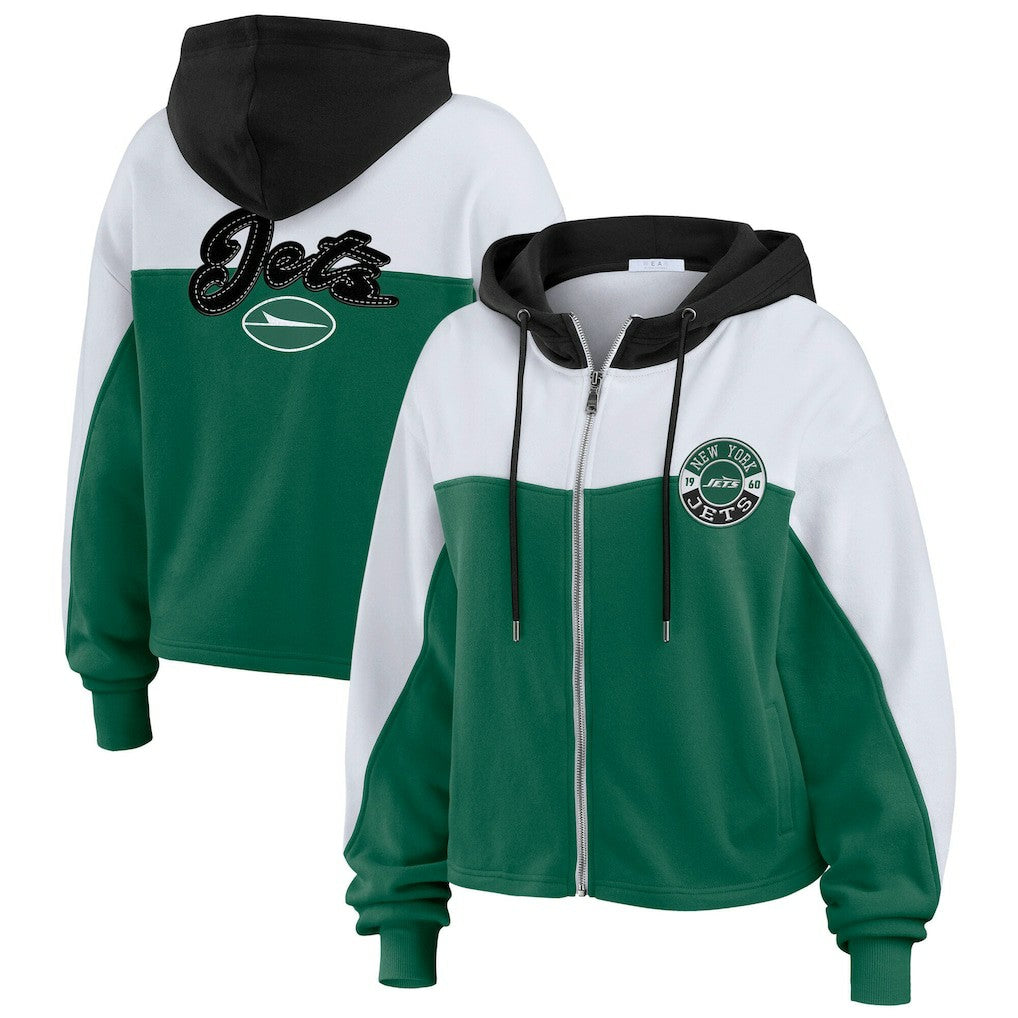 New York Jets WEAR by Erin Andrews Women's Color Block Full-Zip Hoodie - Green/White Hoodies