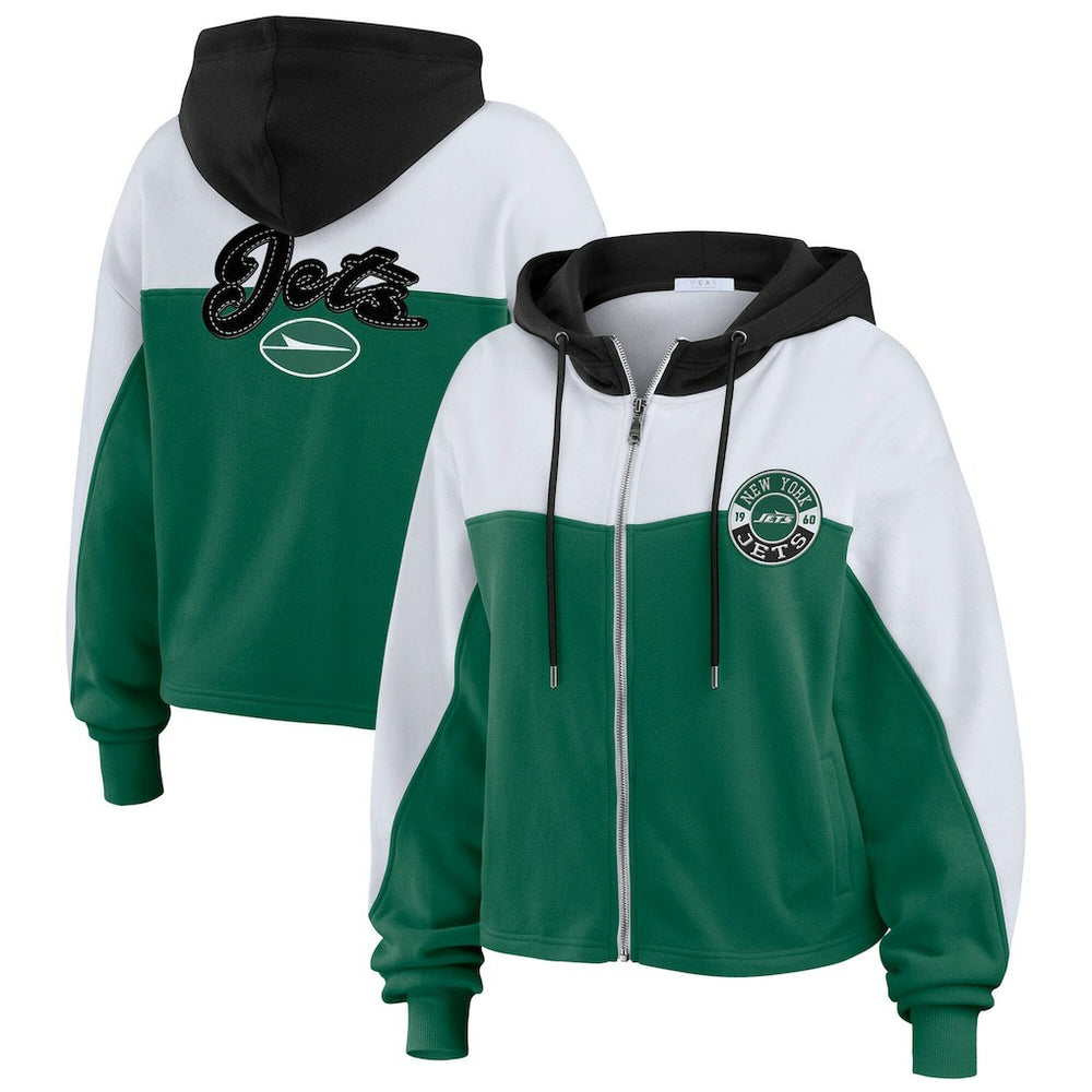 New York Jets WEAR by Erin Andrews Women's Color Block Full-Zip Hoodie - Green/White Hoodies