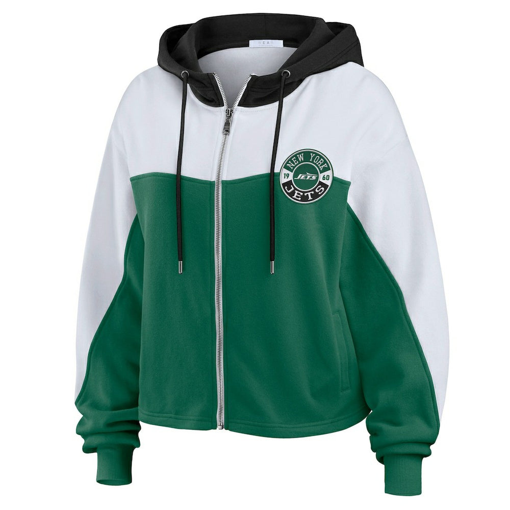 New York Jets WEAR by Erin Andrews Women's Color Block Full-Zip Hoodie - Green/White Hoodies