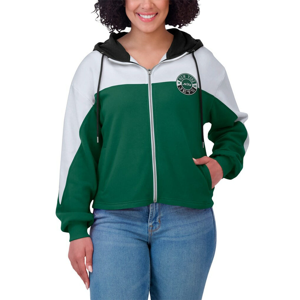 New York Jets WEAR by Erin Andrews Women's Color Block Full-Zip Hoodie - Green/White Hoodies
