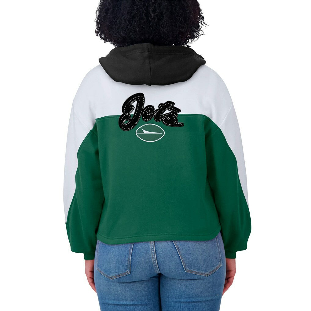 New York Jets WEAR by Erin Andrews Women's Color Block Full-Zip Hoodie - Green/White Hoodies