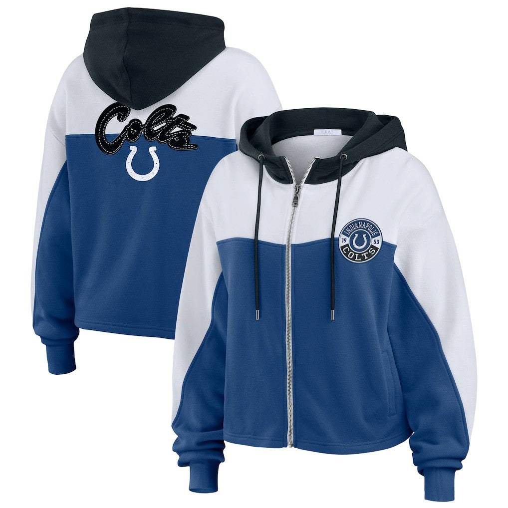 Indianapolis Colts WEAR by Erin Andrews Women's Plus Size Color Block Full-Zip Hoodie - Royal Hoodies