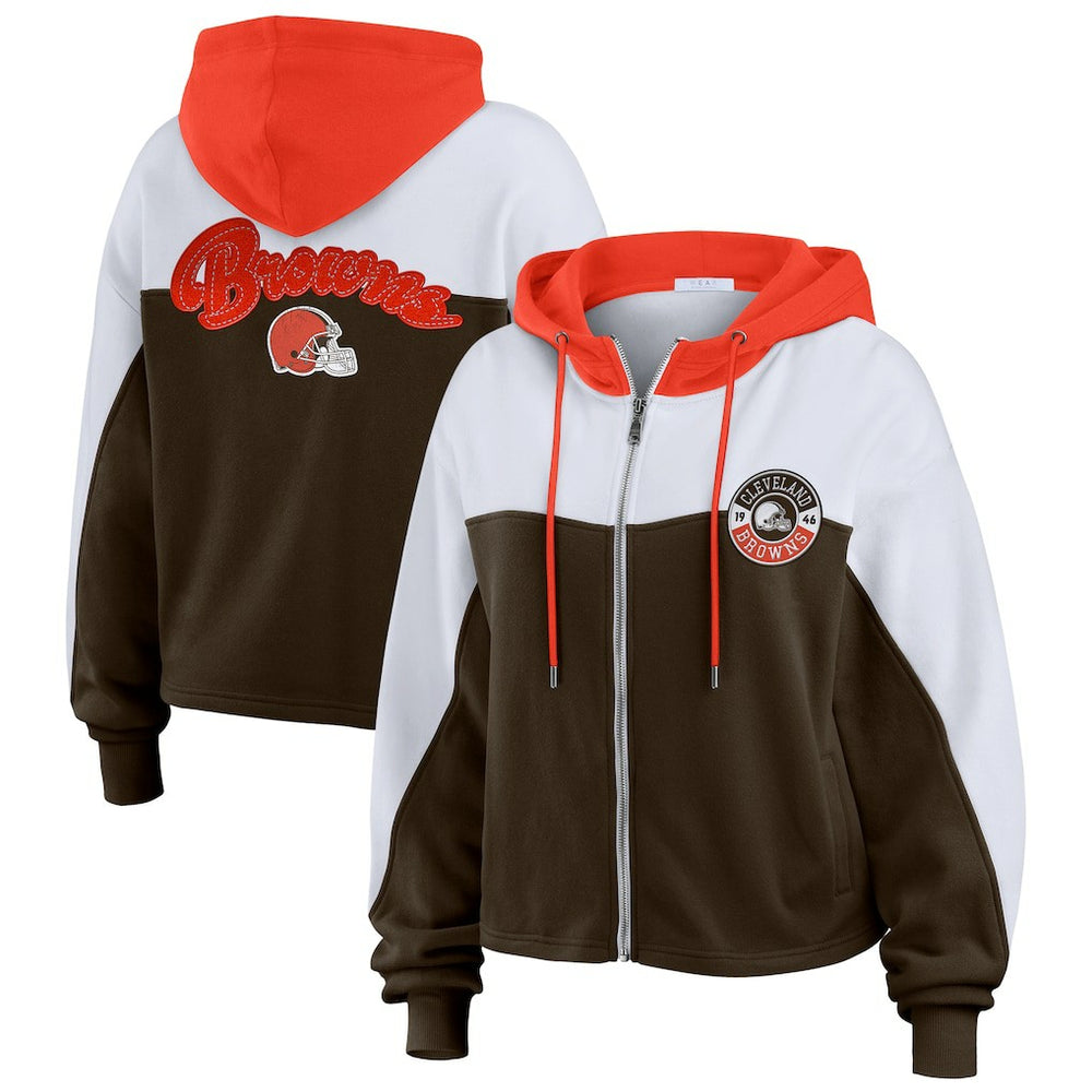 Cleveland Browns WEAR by Erin Andrews Women's Plus Size Color Block Full-Zip Hoodie - Brown Hoodies