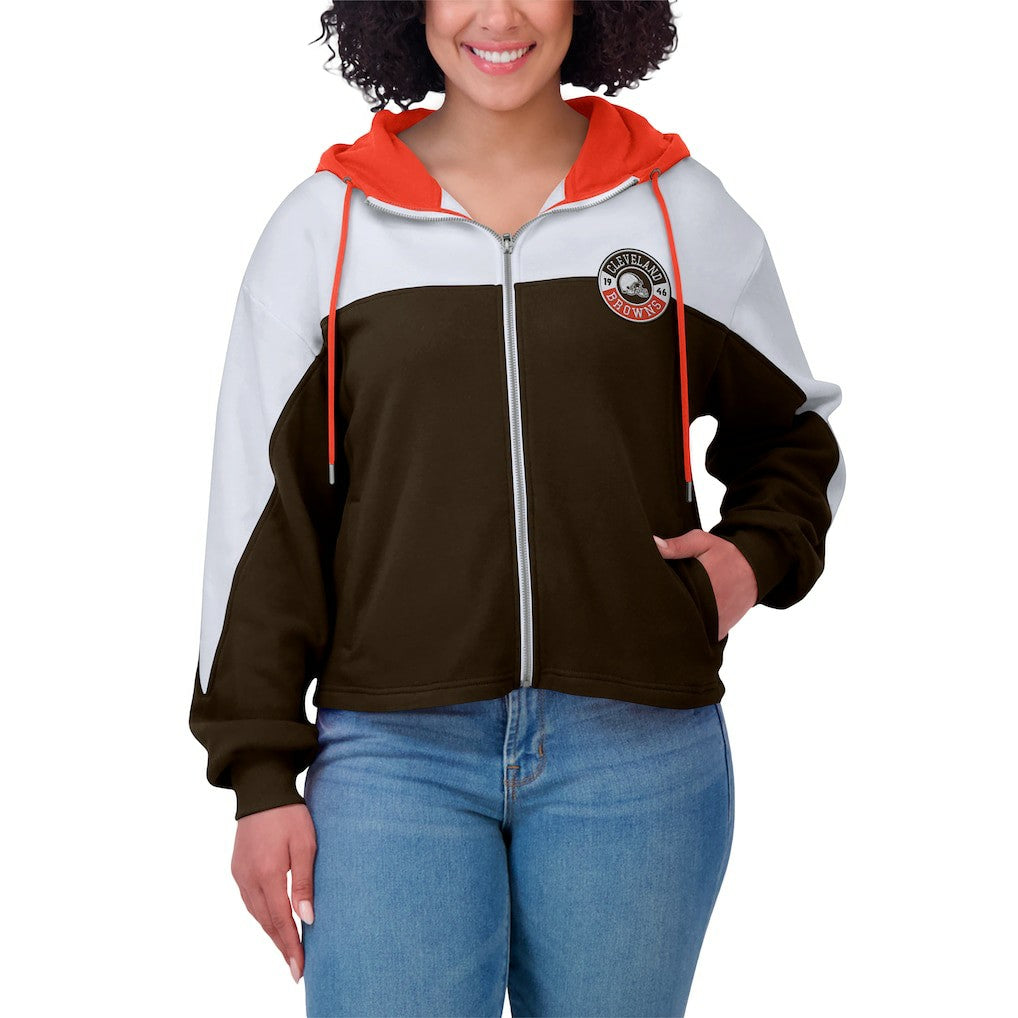 Cleveland Browns WEAR by Erin Andrews Women's Plus Size Color Block Full-Zip Hoodie - Brown Hoodies