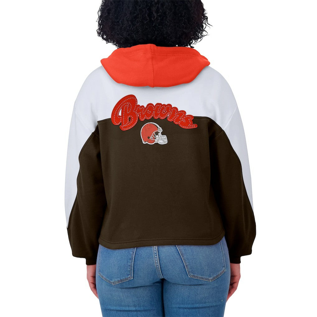 Cleveland Browns WEAR by Erin Andrews Women's Plus Size Color Block Full-Zip Hoodie - Brown Hoodies