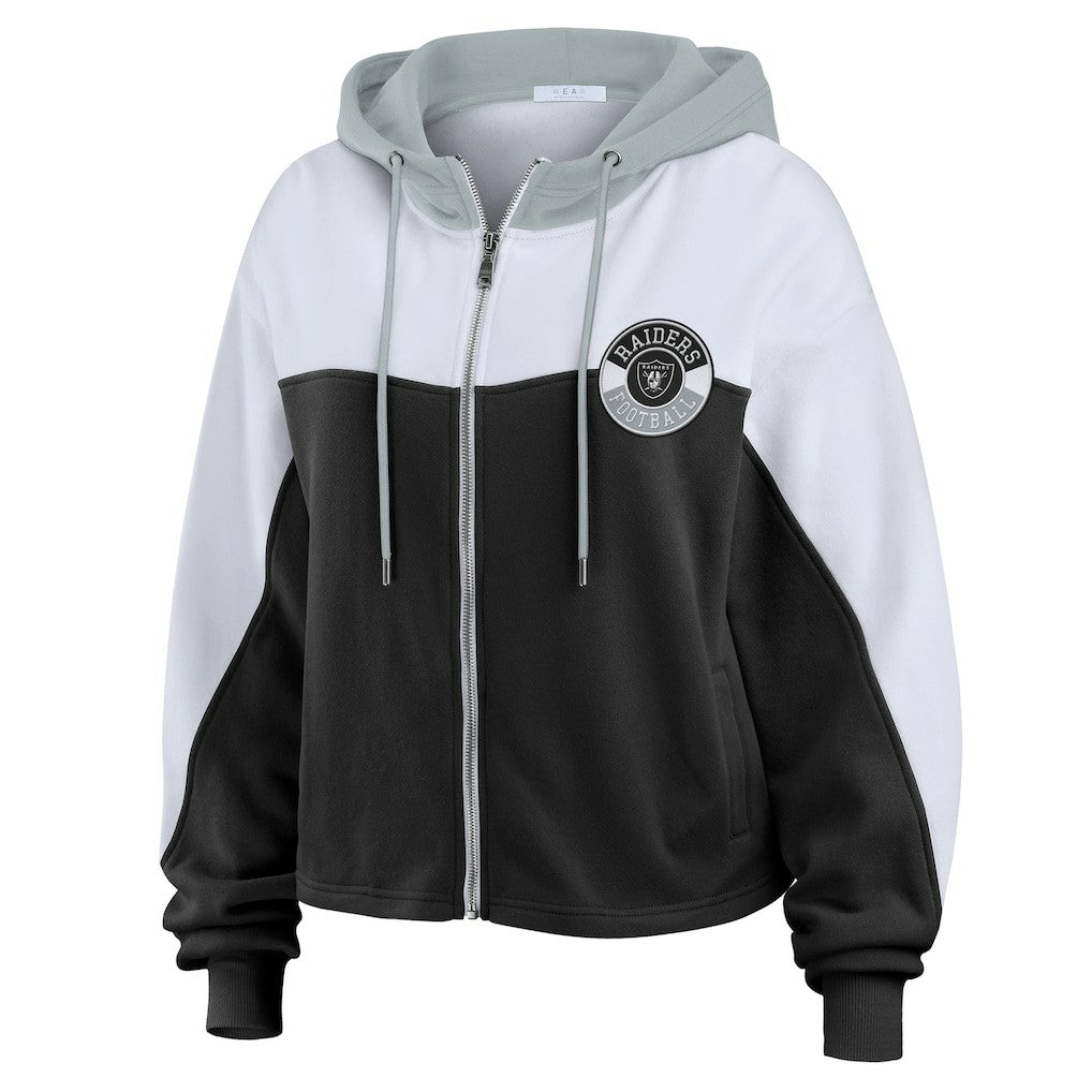 Las Vegas Raiders WEAR by Erin Andrews Women's Plus Size Color Block Full-Zip Hoodie - Black Hoodies