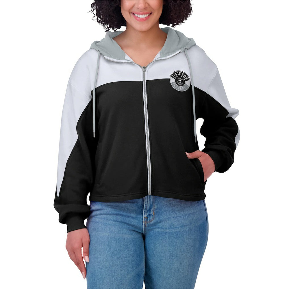 Las Vegas Raiders WEAR by Erin Andrews Women's Plus Size Color Block Full-Zip Hoodie - Black Hoodies