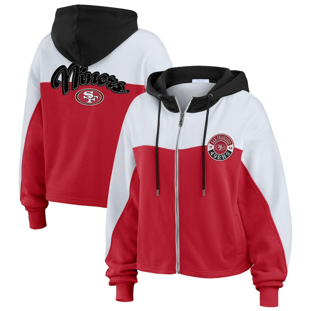San Francisco 49ers WEAR by Erin Andrews Women's Plus Size Color Block Full-Zip Hoodie - Scarlet Hoodies