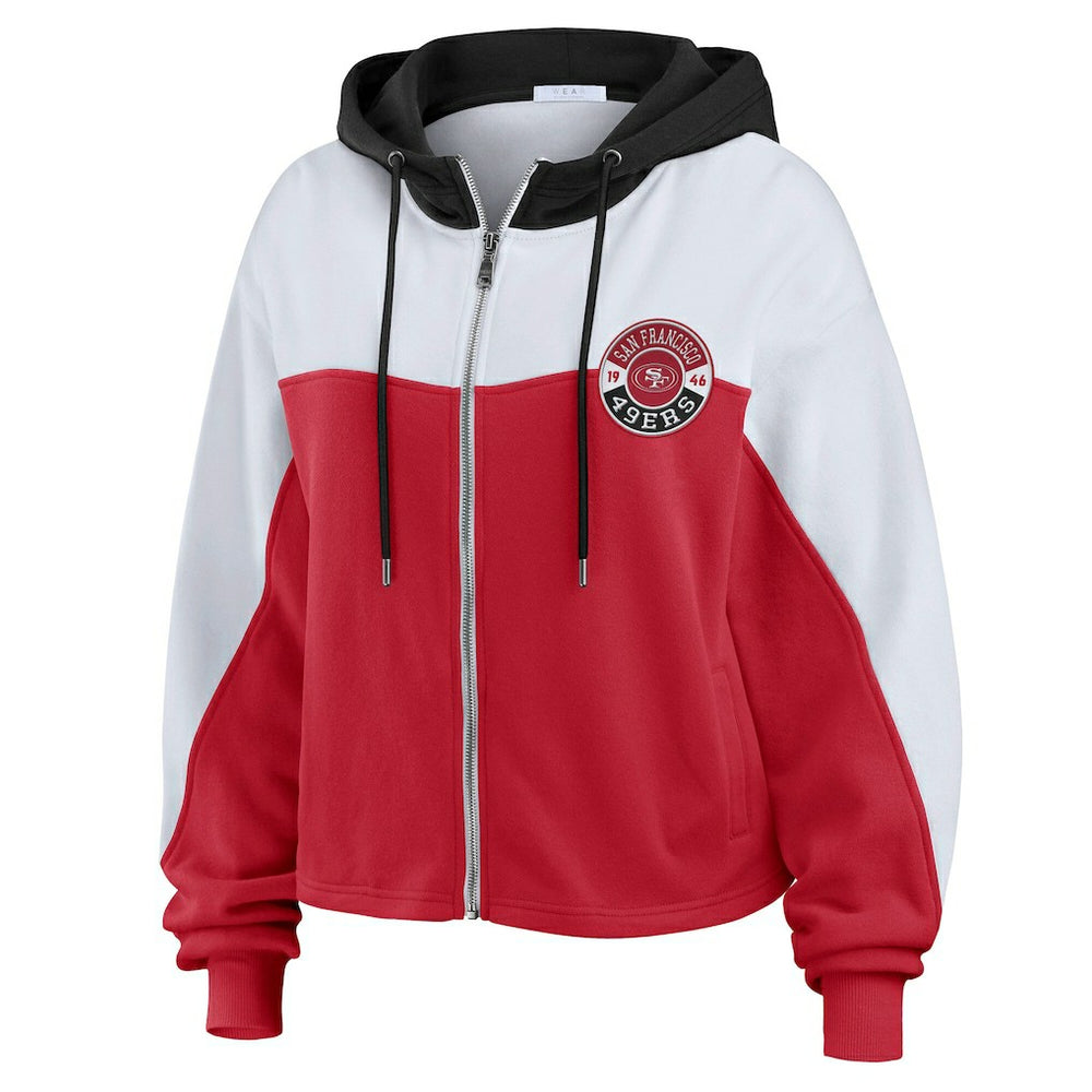 San Francisco 49ers WEAR by Erin Andrews Women's Plus Size Color Block Full-Zip Hoodie - Scarlet Hoodies
