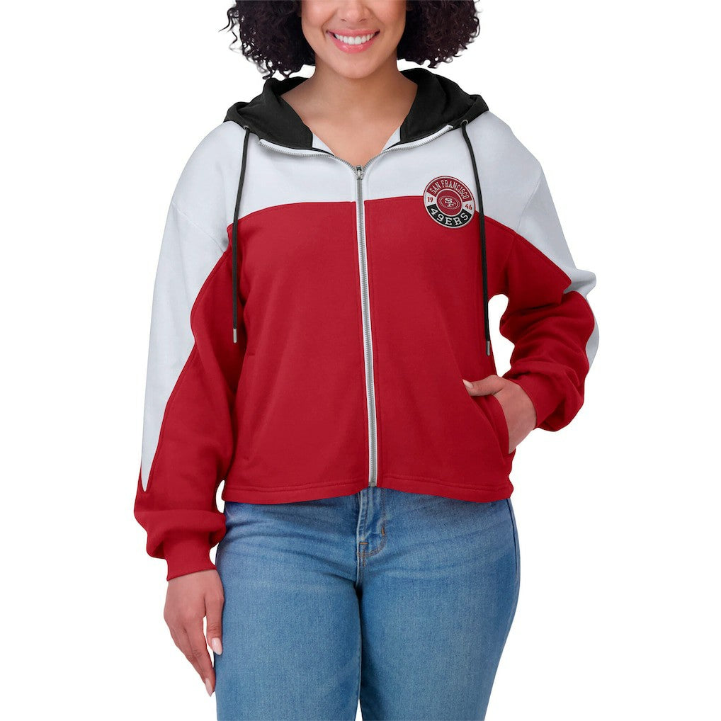 San Francisco 49ers WEAR by Erin Andrews Women's Plus Size Color Block Full-Zip Hoodie - Scarlet Hoodies