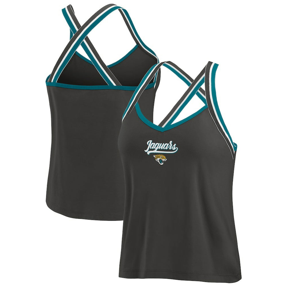 Jacksonville Jaguars WEAR by Erin Andrews Women's Cross Strap Tri-Blend Tank Top - Black Tops