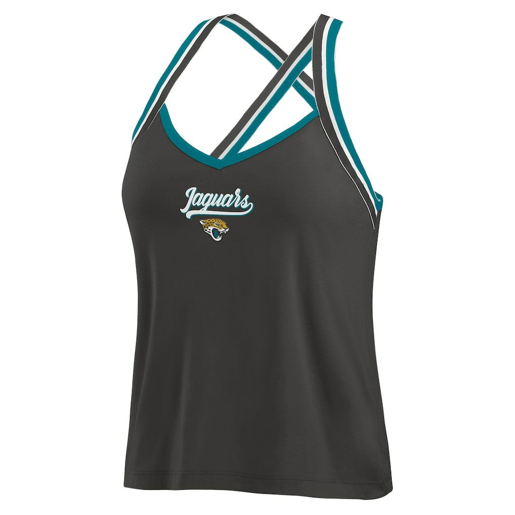 Jacksonville Jaguars WEAR by Erin Andrews Women's Cross Strap Tri-Blend Tank Top - Black Tops