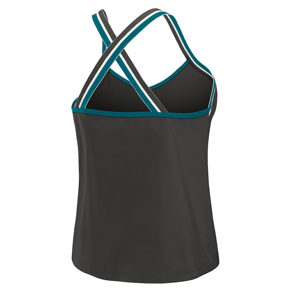 Jacksonville Jaguars WEAR by Erin Andrews Women's Cross Strap Tri-Blend Tank Top - Black Tops