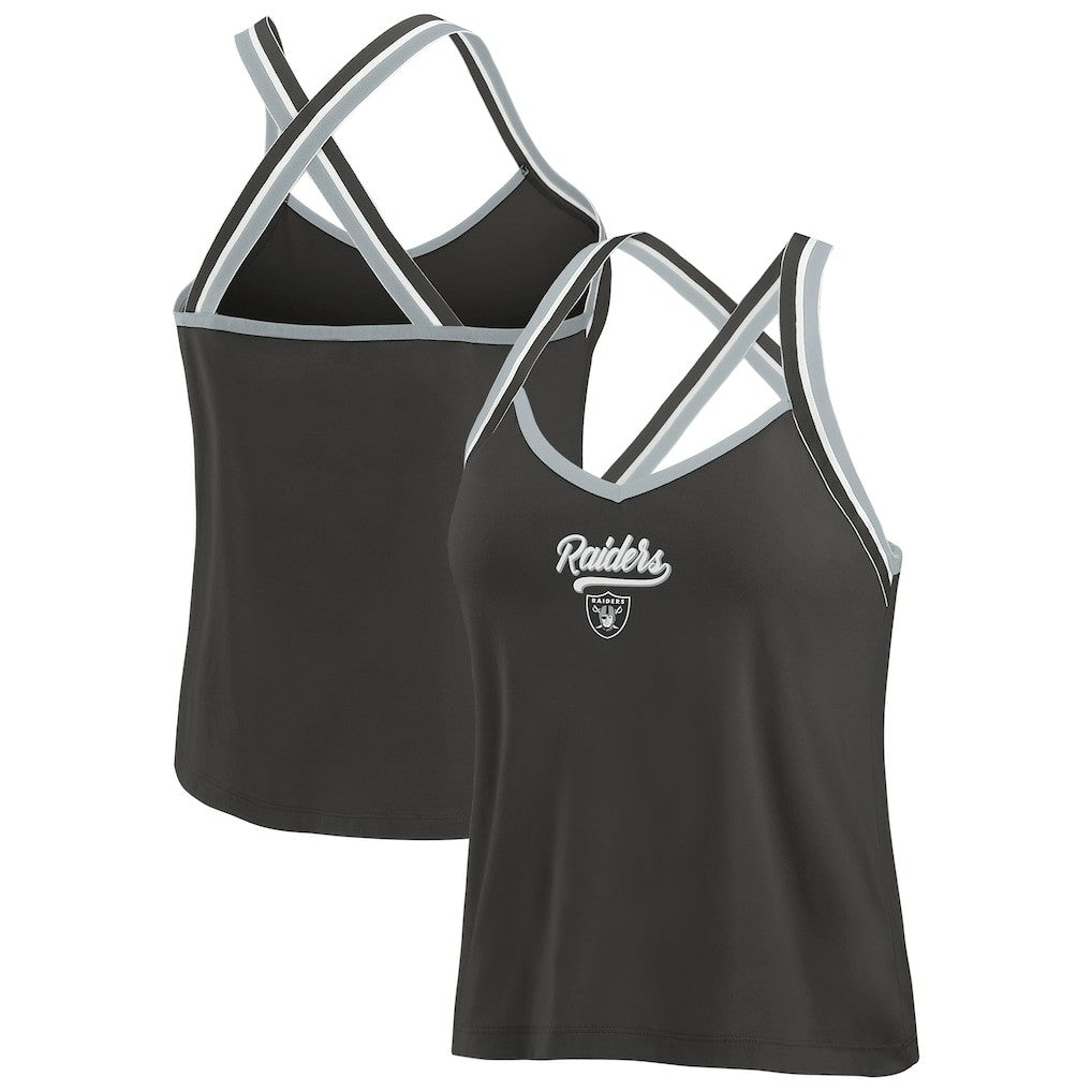 Las Vegas Raiders WEAR by Erin Andrews Women's Cross Strap Tri-Blend Tank Top - Black Tops