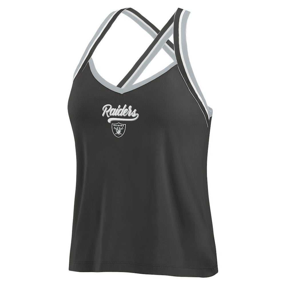 Las Vegas Raiders WEAR by Erin Andrews Women's Cross Strap Tri-Blend Tank Top - Black Tops