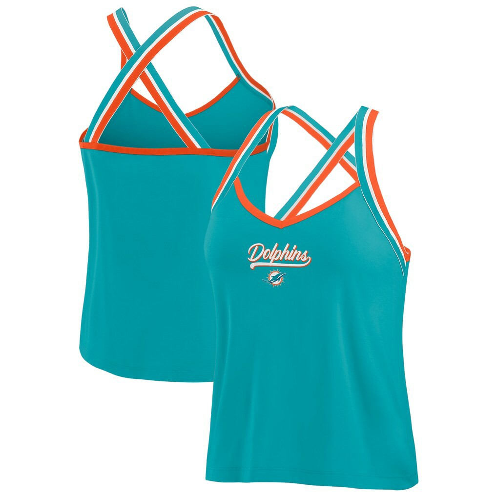 Miami Dolphins WEAR by Erin Andrews Women's Cross Strap Tri-Blend Tank Top - Aqua Tops