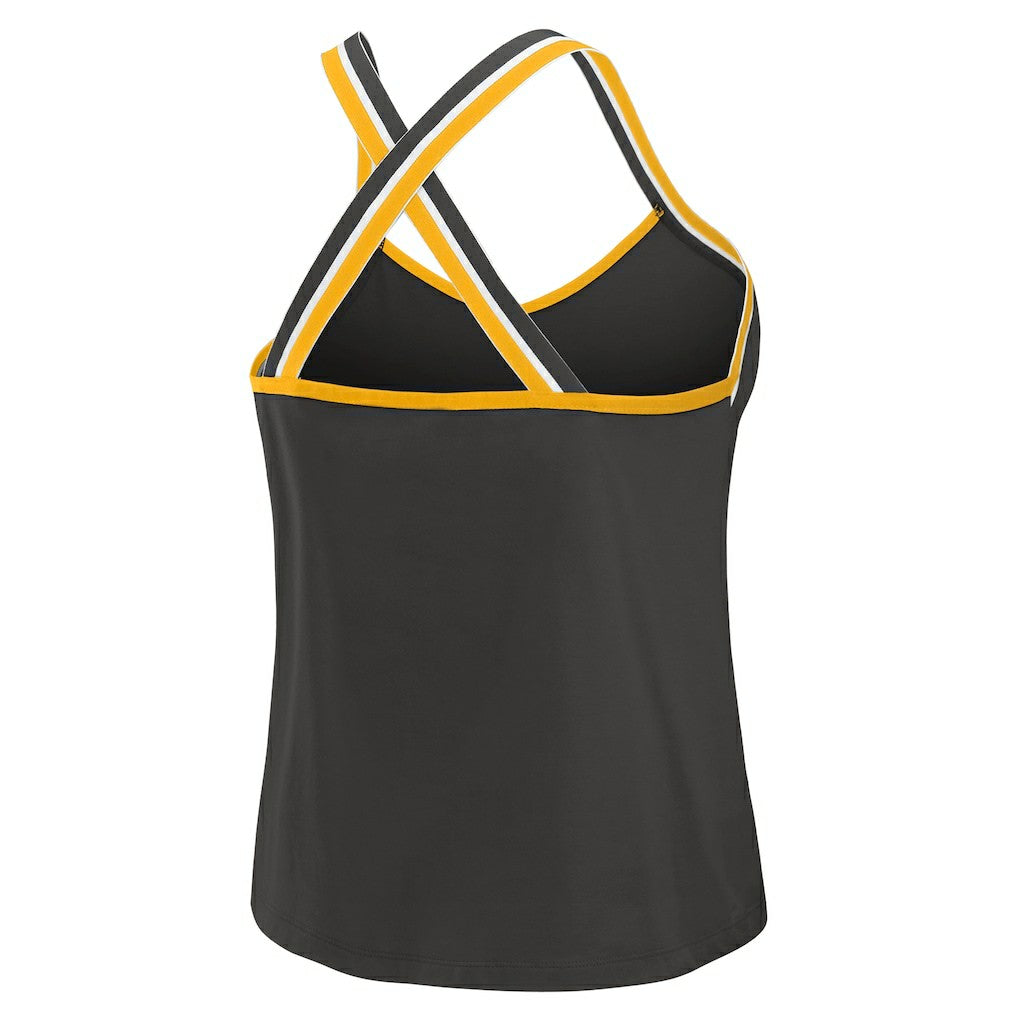 Pittsburgh Steelers WEAR by Erin Andrews Women's Cross Strap Tri-Blend Tank Top - Black Tops