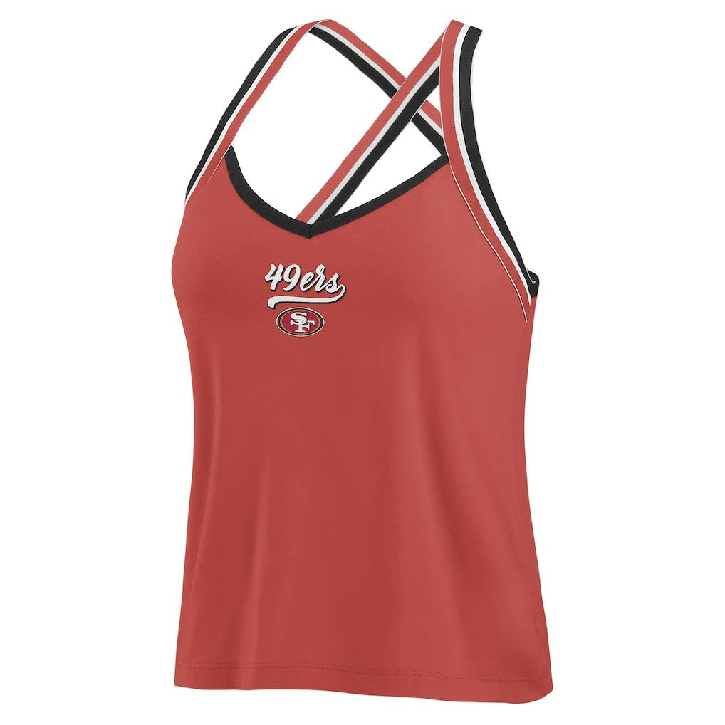 San Francisco 49ers WEAR by Erin Andrews Women's Cross Strap Tri-Blend Tank Top - Scarlet Tops