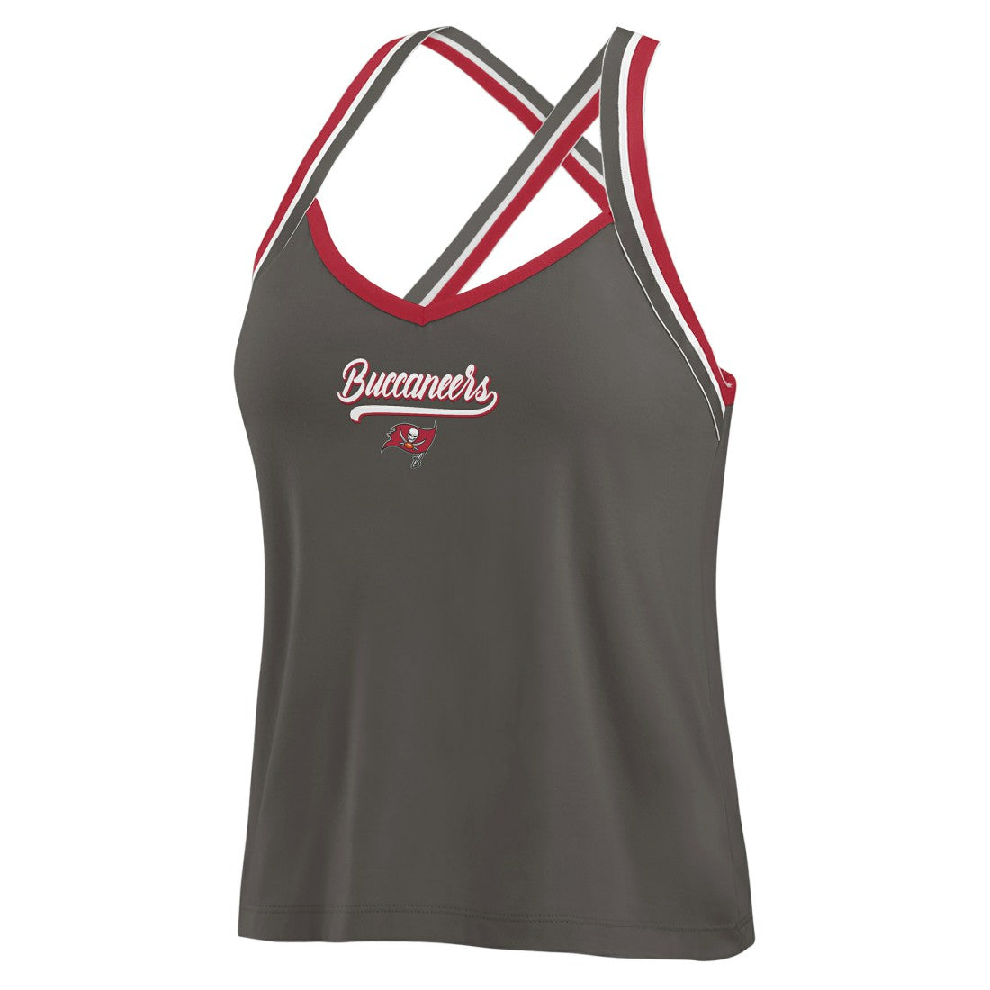 Tampa Bay Buccaneers WEAR by Erin Andrews Women's Cross Strap Tri-Blend Tank Top - Pewter Tops
