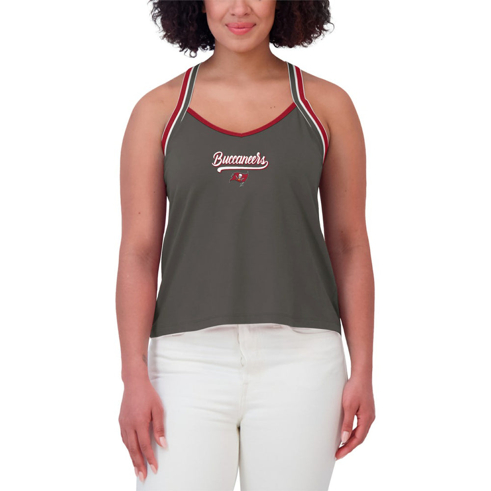 Tampa Bay Buccaneers WEAR by Erin Andrews Women's Cross Strap Tri-Blend Tank Top - Pewter Tops