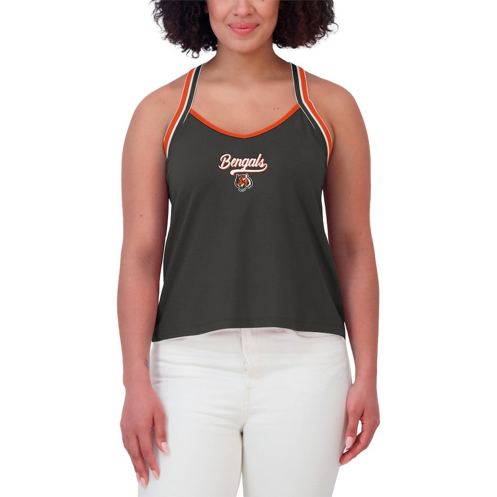 Cincinnati Bengals WEAR by Erin Andrews Women's Cross Strap Tri-Blend Tank Top - Black Tops
