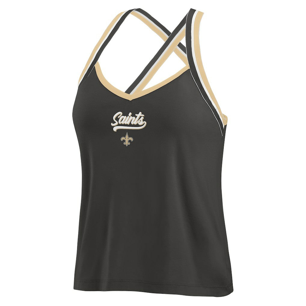 New Orleans Saints WEAR by Erin Andrews Women's Cross Strap Tri-Blend Tank Top - Black Tops