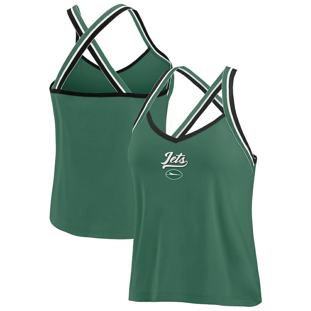 New York Jets WEAR by Erin Andrews Women's Cross Strap Tri-Blend Tank Top - Green Tops