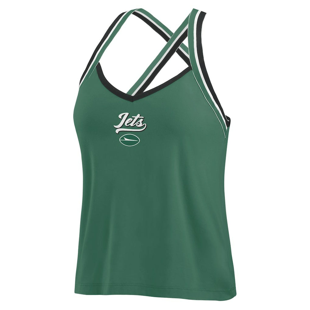 New York Jets WEAR by Erin Andrews Women's Cross Strap Tri-Blend Tank Top - Green Tops