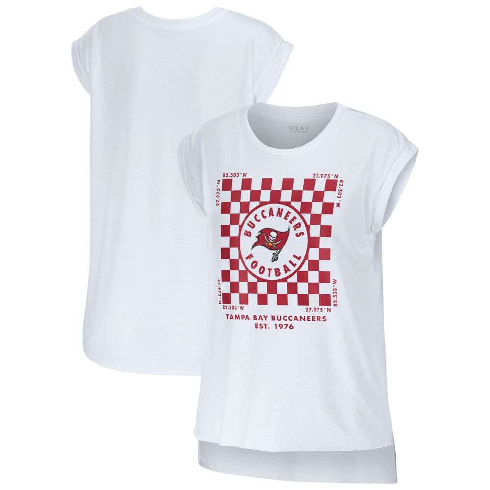 Tampa Bay Buccaneers WEAR by Erin Andrews Women's Checker Muscle Tank Top - White Tops